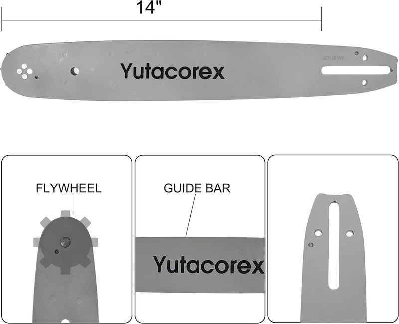 Yutacorex 14inch Chainsaw Guide Bar and Chain Combo,Replacement Accessories Fits EGO CS1400,Fits Homelite UT43104, Fits RYOBI RY40502,RY40503, Fits WORX WG, Fits SKIL CS4555-10, specifications 3/8,043,52DL - Image 2